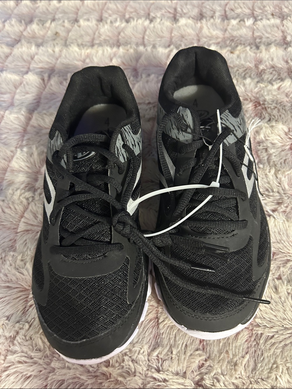 Athletic works Black Kids' Athletic Sneakers with White Accents size 4. New